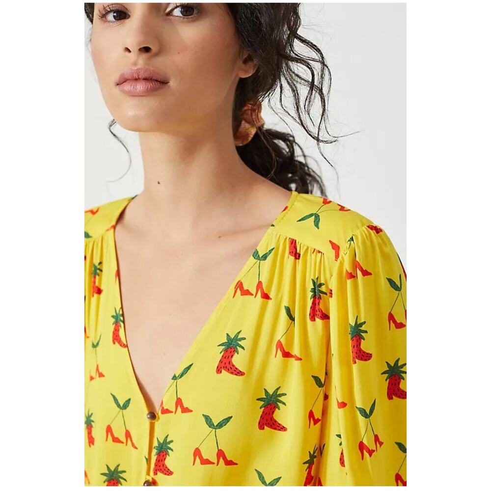 Anthropologie Kendra Dandy Yelllow Dreamer Button-Down Top Western Tie Front 14 - Picture 2 of 14